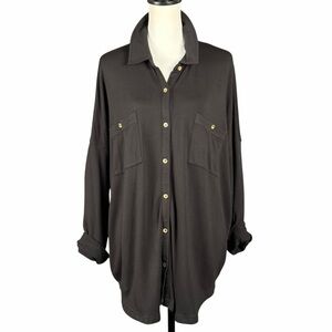 Lou & Grey SignatureSoft Button Down Size XL Black Fleece Lined Oversized Comfy